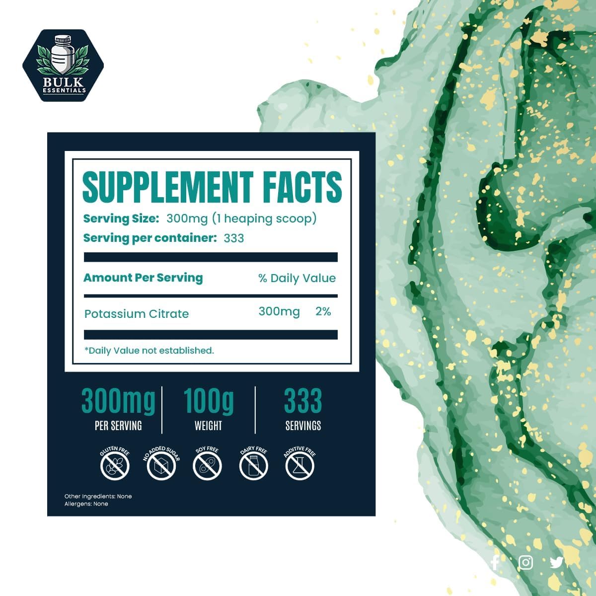 Bulk Essentials Citrato de Potasio, cuchara medidora para porciones precisas.