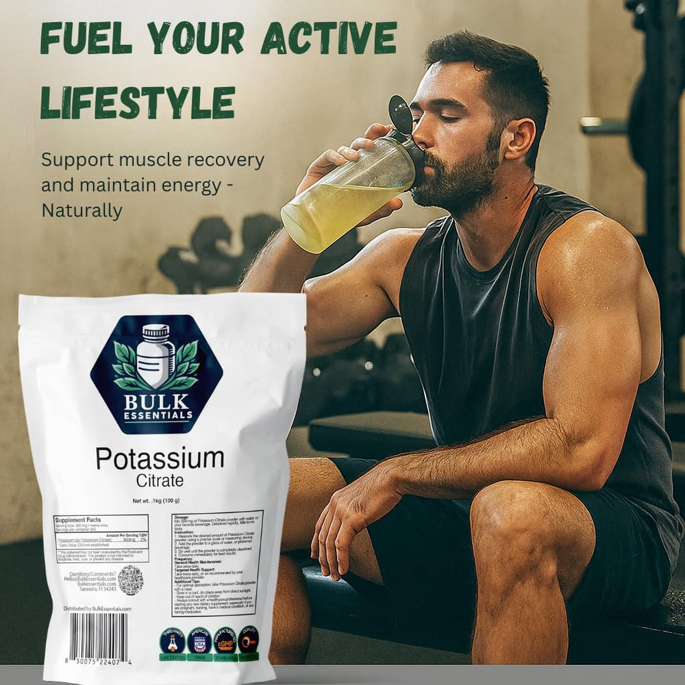 Bulk Essentials Citrato de Potasio, uso diario para apoyar energía y rendimiento.