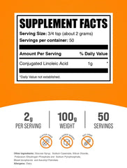 CLA BulkSupplements, polvo sin gluten, ideal para mezclar en bebidas y comidas.