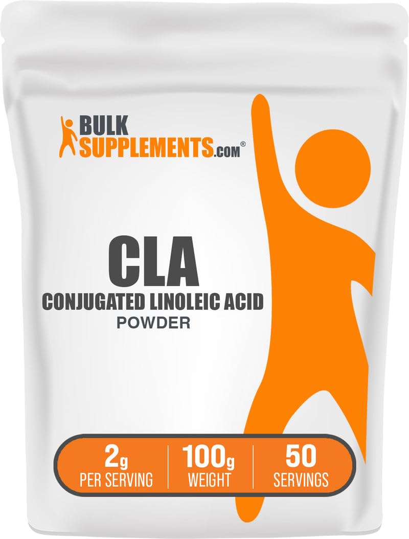 BulkSupplements CLA polvo, porción para batidos diarios y apoyo a la rutina de bienestar.