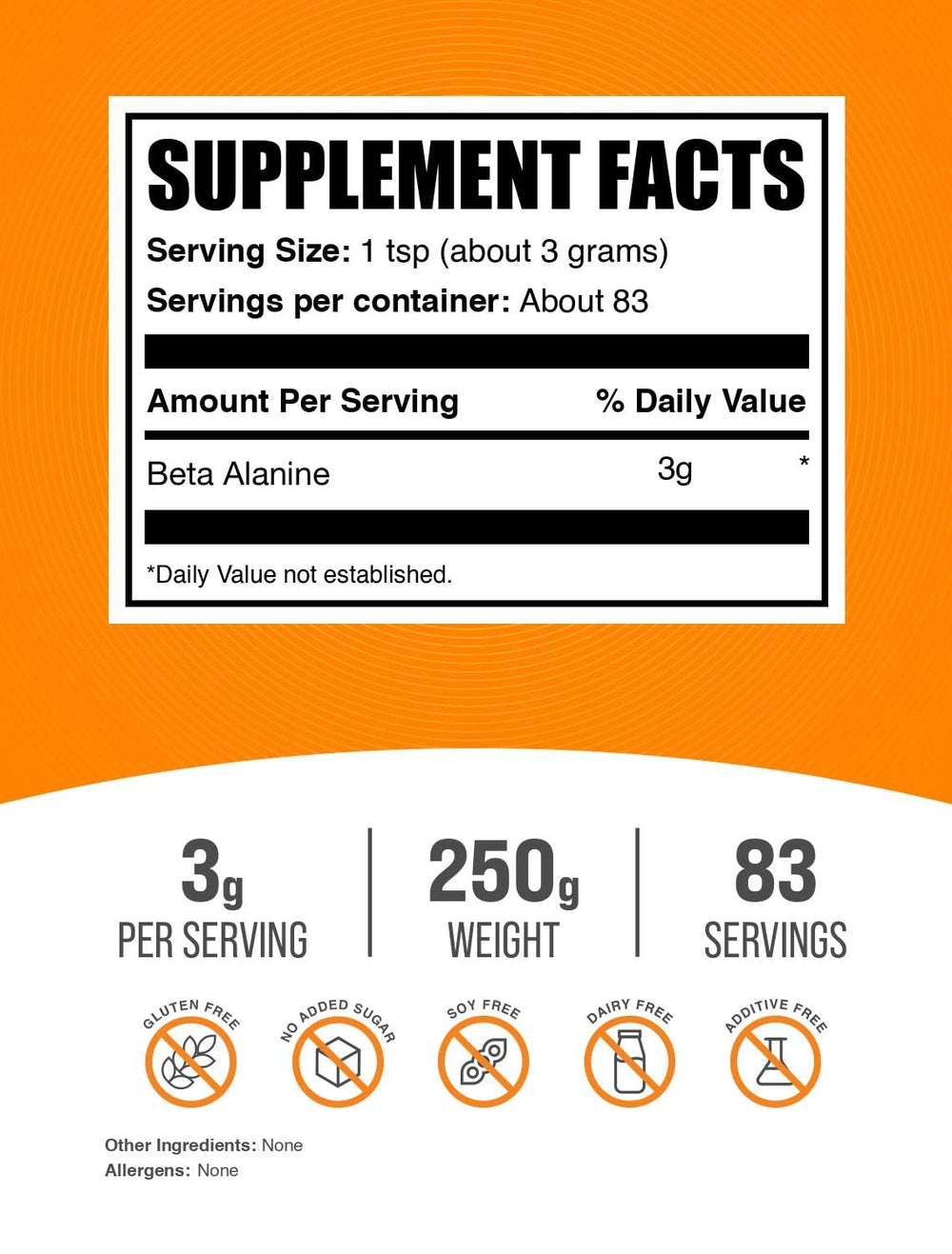 BulkSupplements Beta Alanine powder scoop enables precise 3 g servings in shakes.