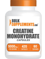 BulkSupplements creatine monohydrate capsules in bottle for easy daily use.