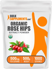 BulkSupplements Organic Rosehip Extract Powder bottle with scoop for easy daily antioxidant support.