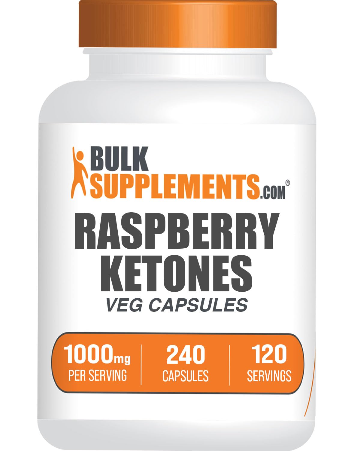 BulkSupplements Raspberry Ketones capsules in bottle for on-the-go energy support.