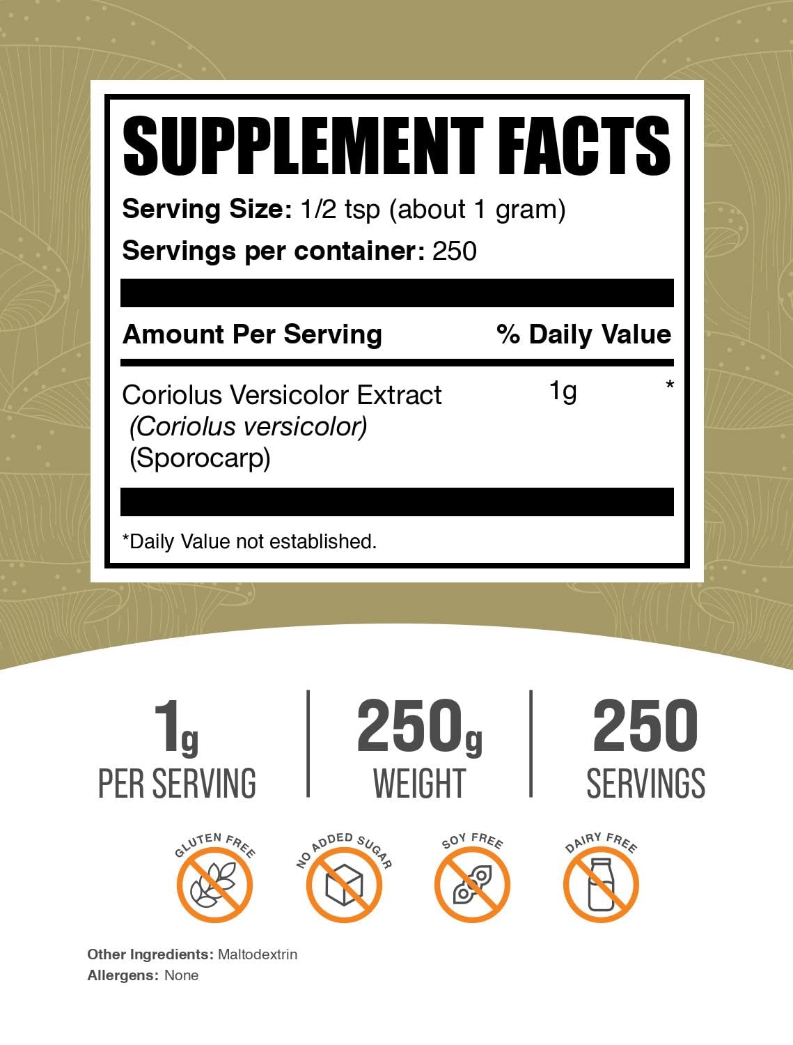 BulkSupplements Turkey Tail powder with scoop ready for easy mixing.