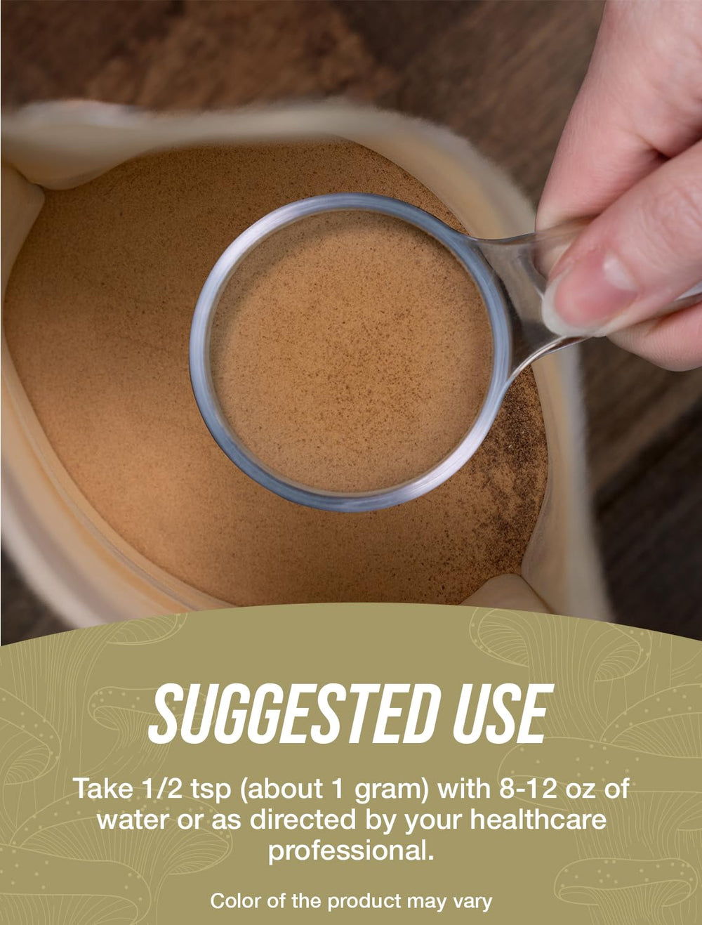 Pouring BulkSupplements Turkey Tail powder into a glass for daily wellness.