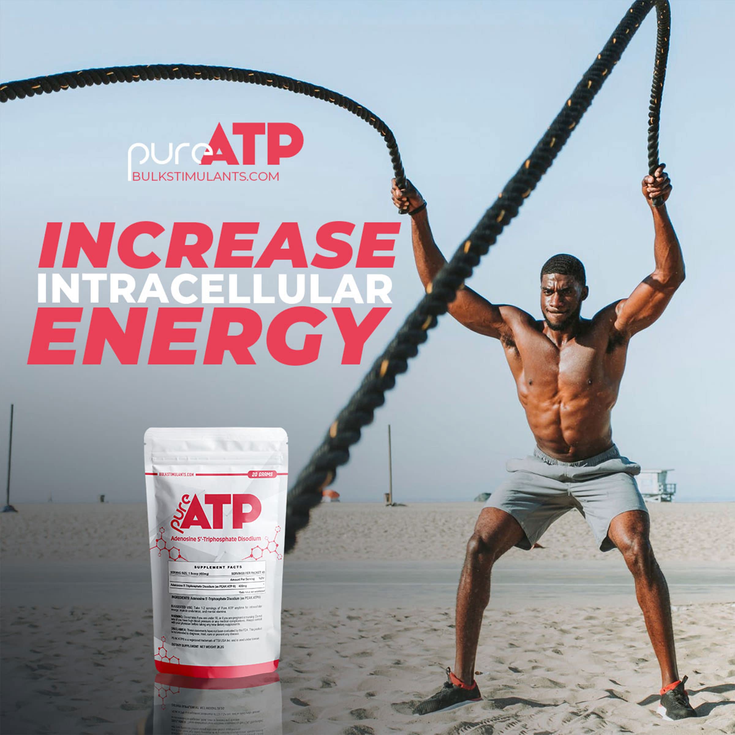 Serving BulkStimulants ATP powder emphasizes quick pre-workout energy without crash.