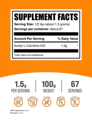Scoop showing precise 1.5 g serving of BulkSupplements Acetyl L-Carnitine powder