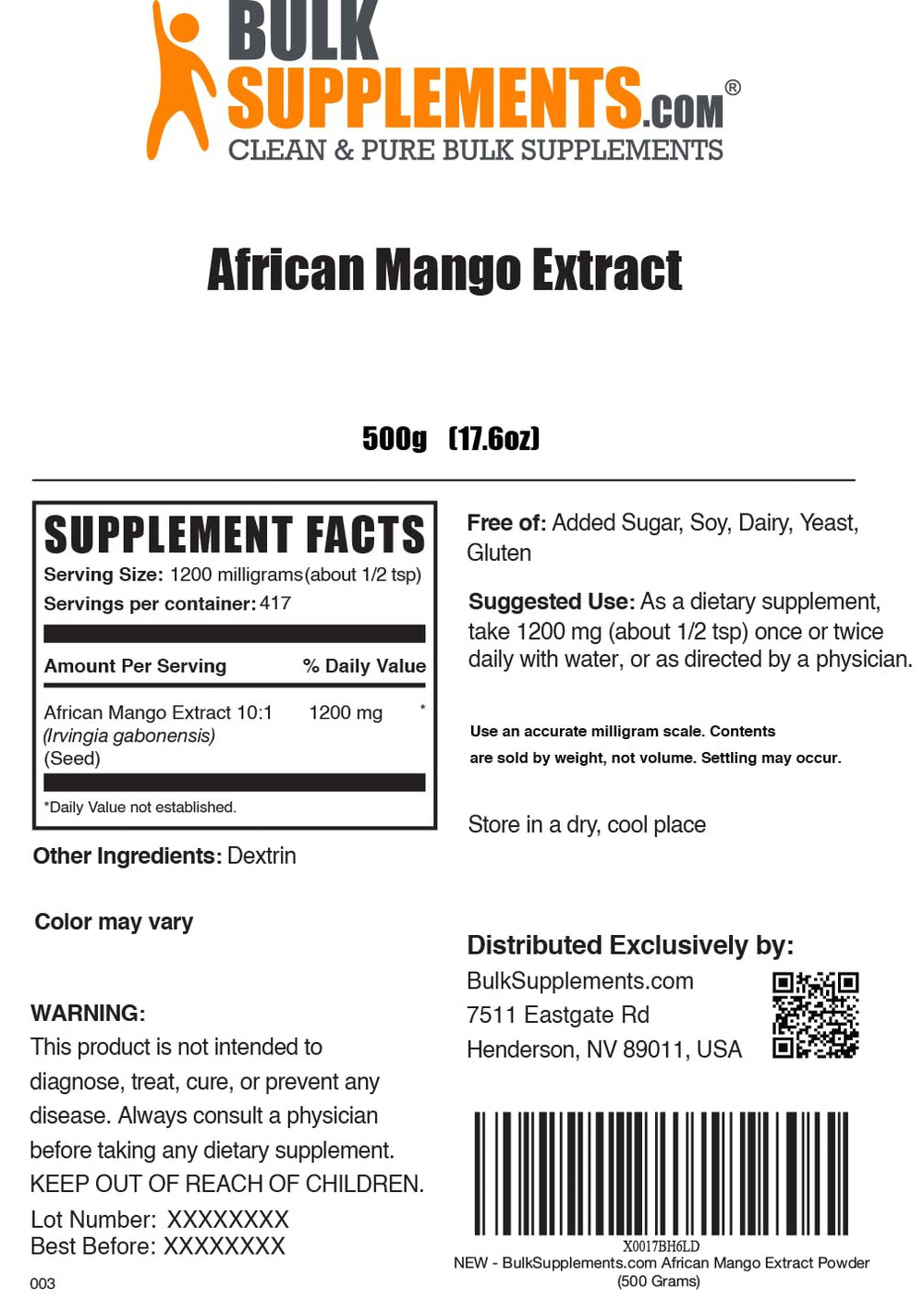 BulkSupplements African Mango powder dissolving smoothly in a glass or shake.