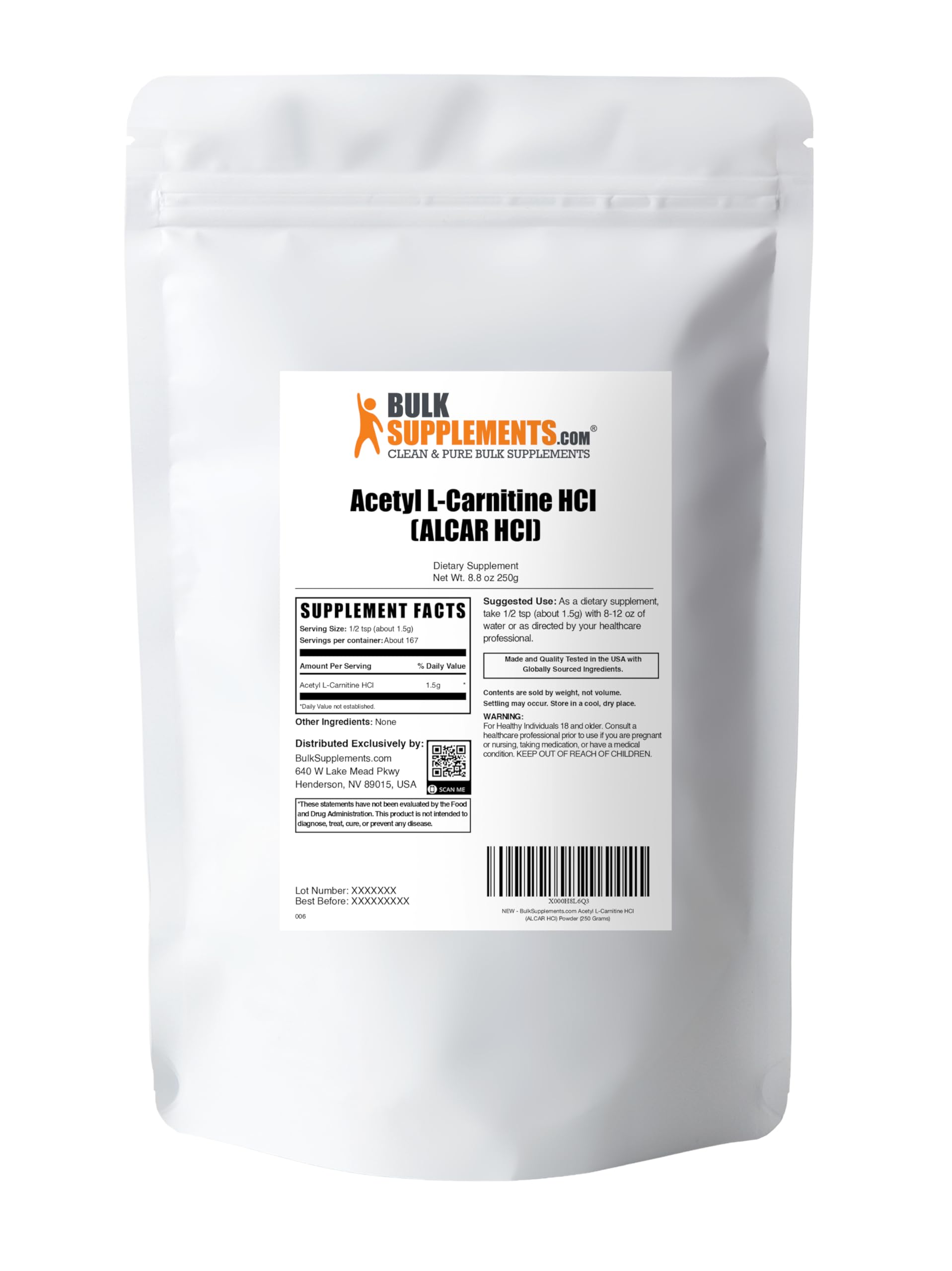 BulkSupplements Acetyl L-Carnitine powder being poured into a drink
