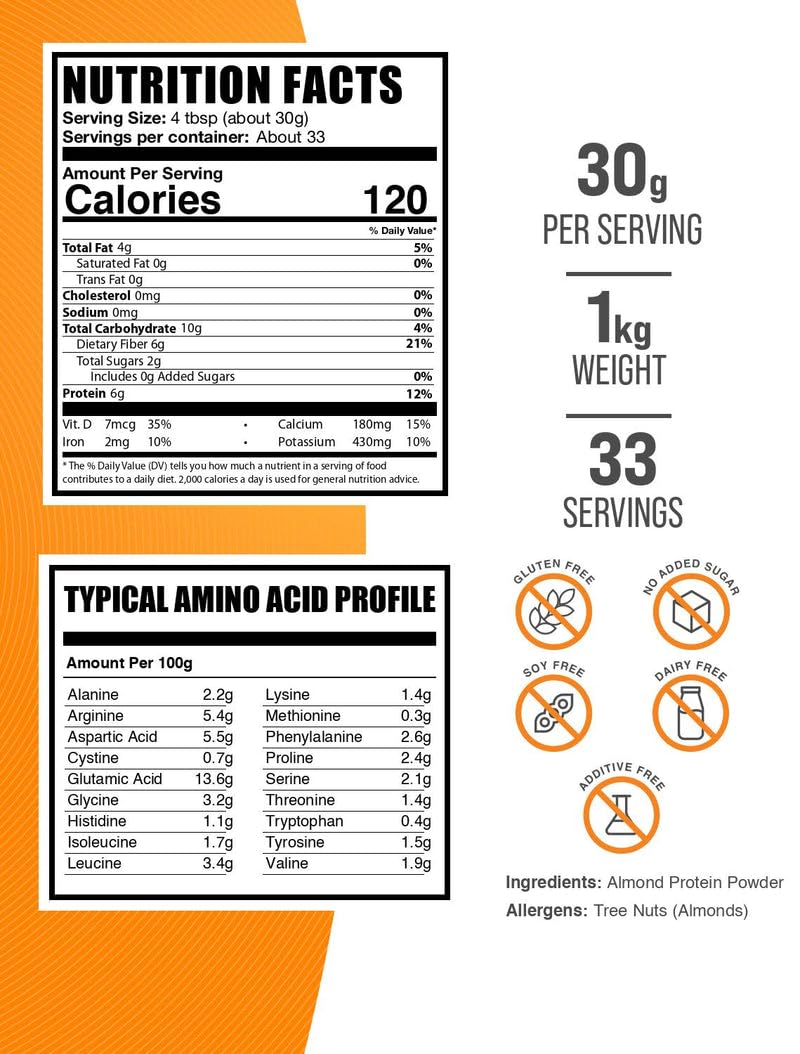 BulkSupplements Almond Protein Powder jar ready for shakes and smoothies.