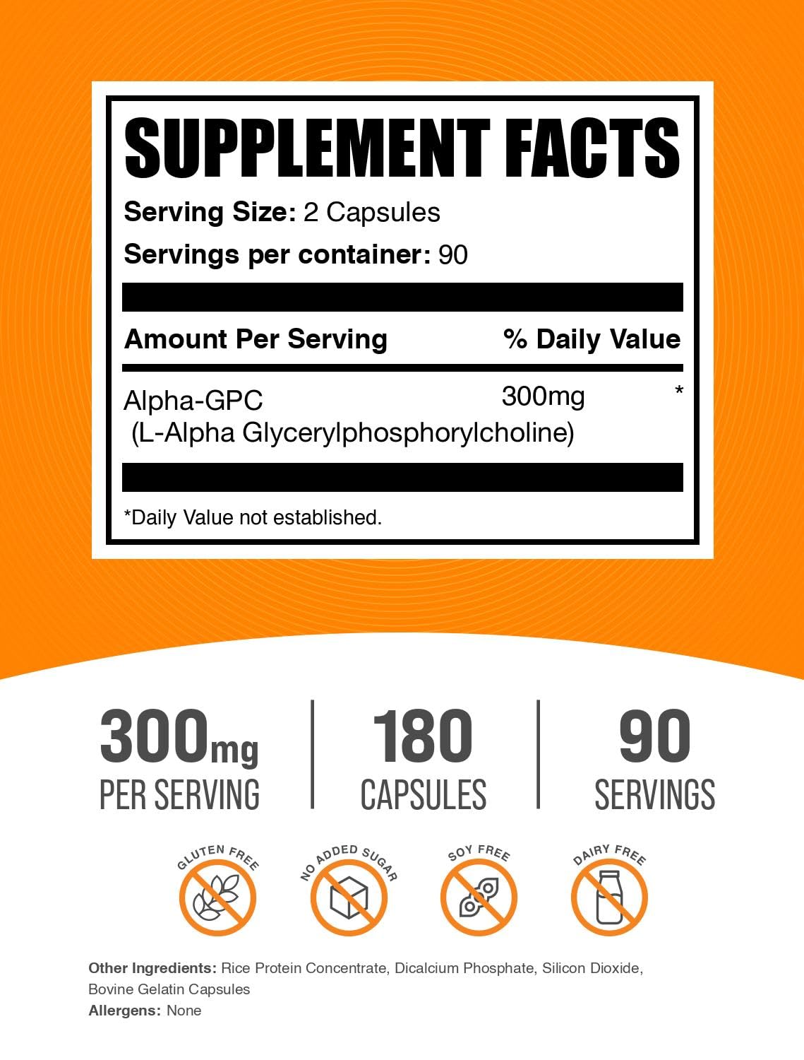 BulkSupplements Alpha GPC capsules two capsules serving shows easy daily dosing.
