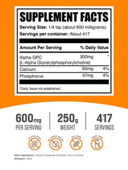 BulkSupplements Alpha GPC powder pour; easy to mix into shakes for daily use