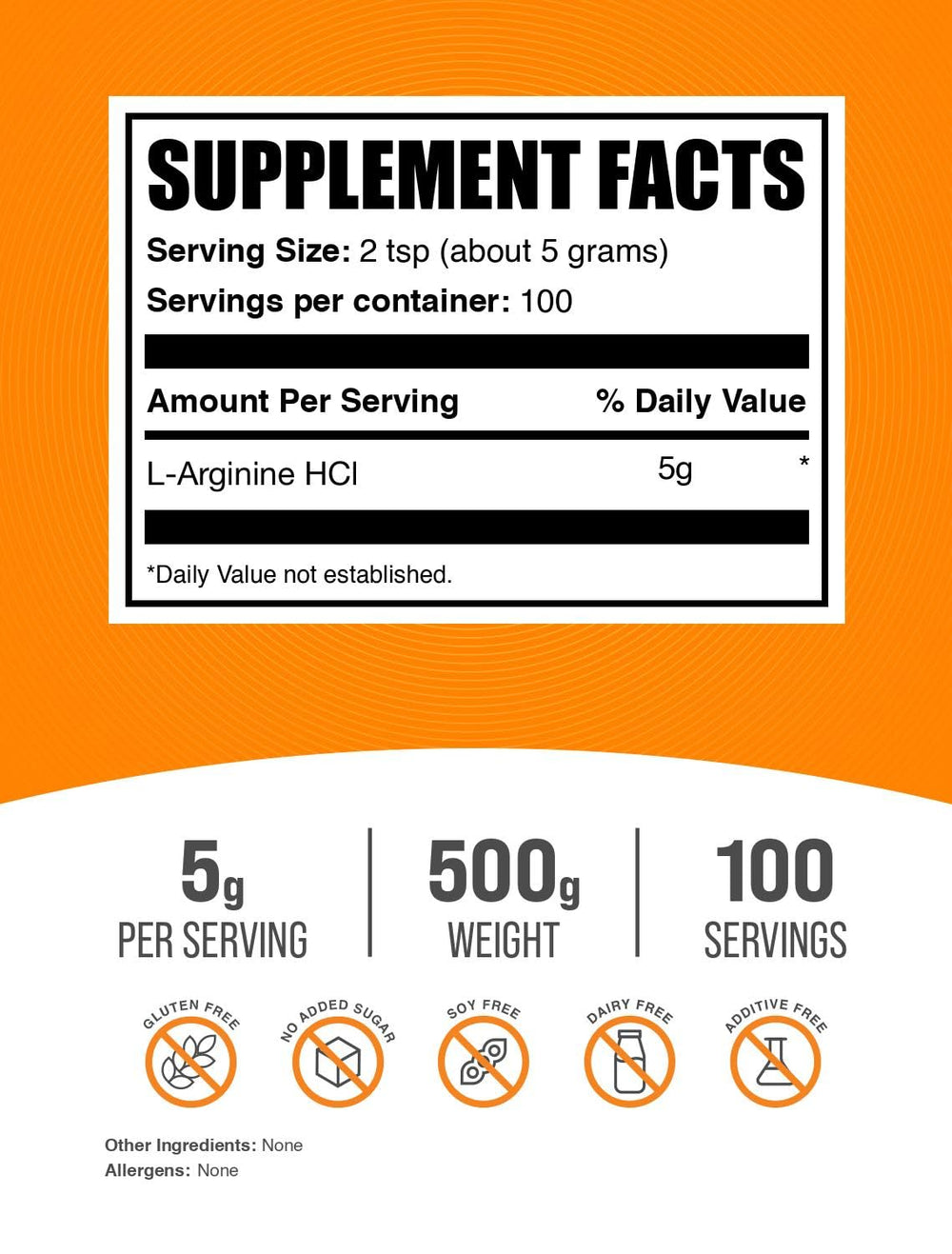 BulkSupplements L-Arginine HCl powder measuring scoop for precise daily servings