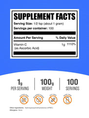 BulkSupplements ascorbic acid powder scoop with smooth mix for easy daily use
