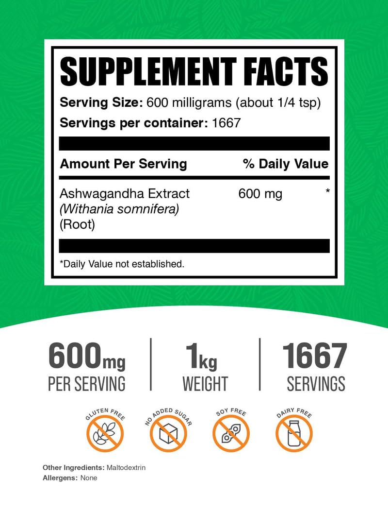 BulkSupplements Ashwagandha label close-up signals quality for mindful routines.