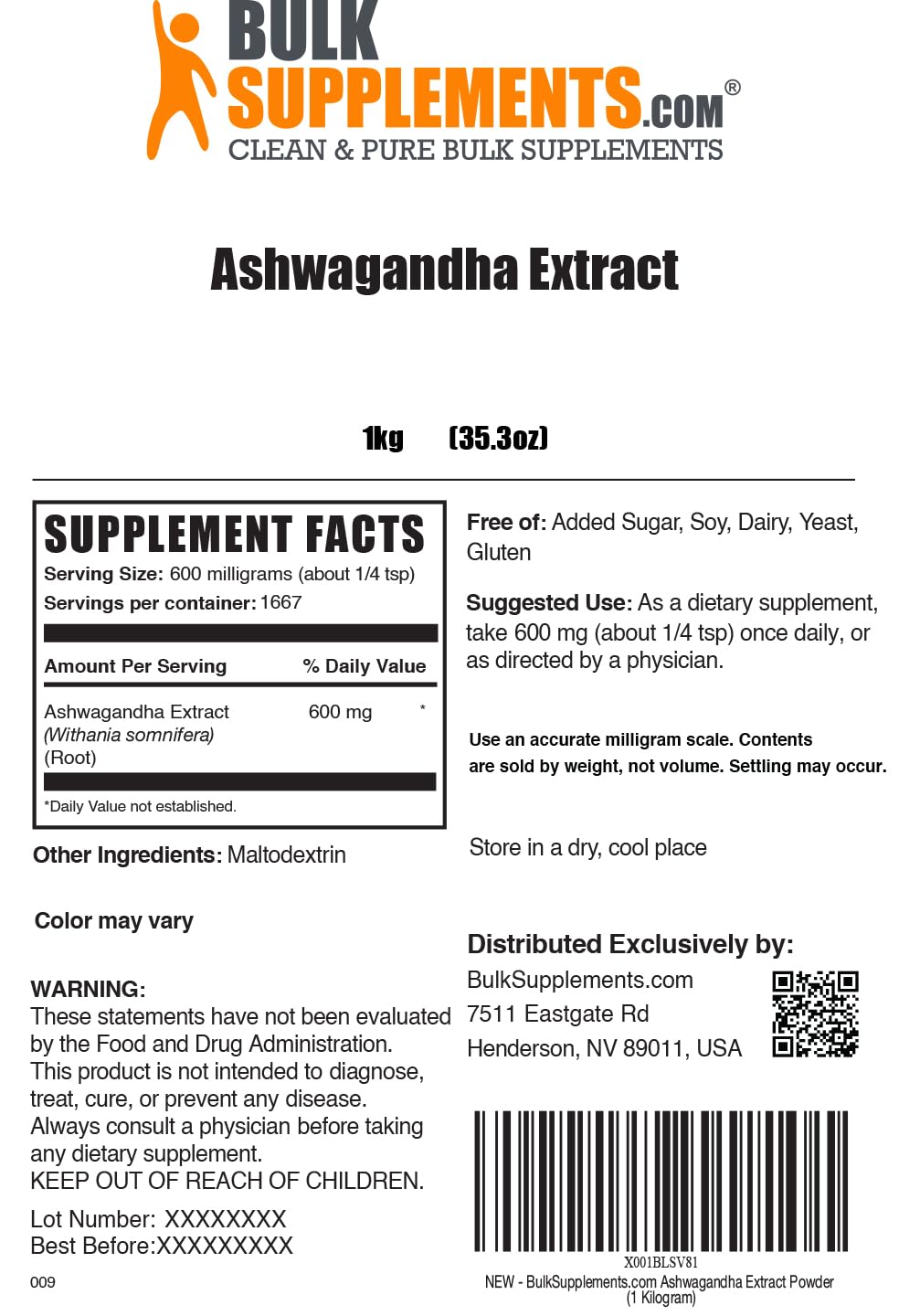 BulkSupplements Ashwagandha powder on counter with water supports routine use.