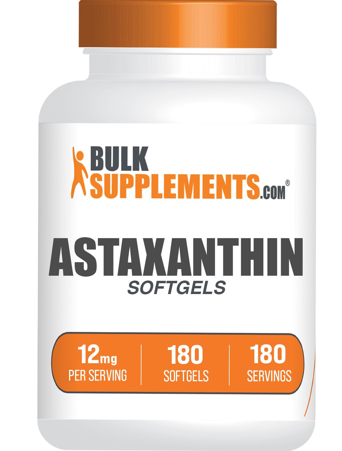 BulkSupplements Astaxanthin 12mg softgels bottle for daily antioxidant support.