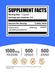 BulkSupplements Vitamin B12 capsules front label highlights gluten-free formula