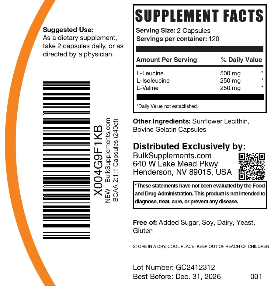 BulkSupplements BCAA 2:1:1 capsules on shelf ready for training