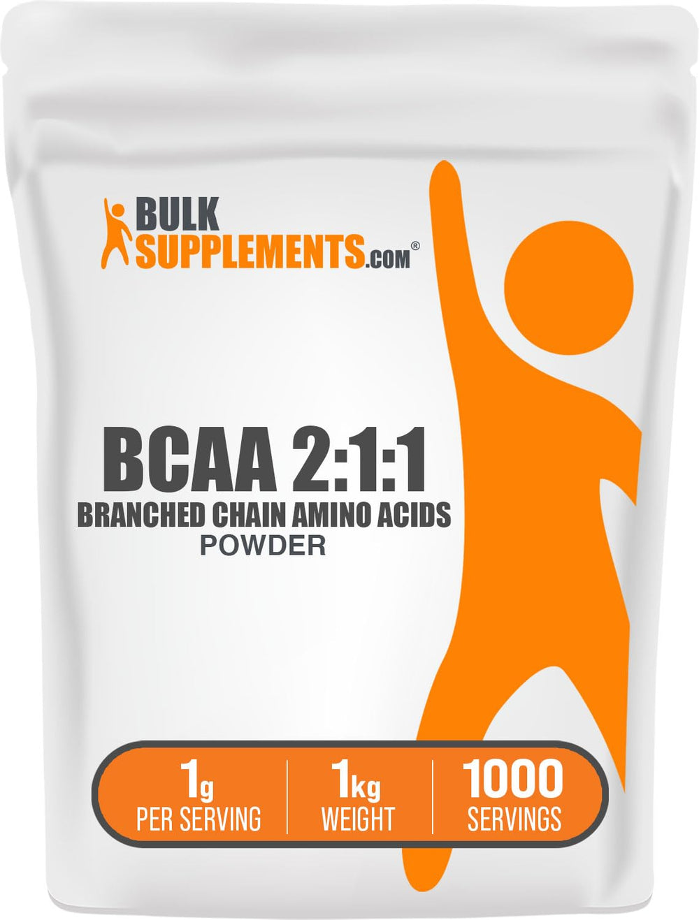 BulkSupplements BCAA powder front view with unflavored formula for versatile mixing