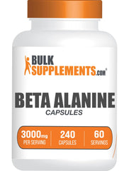 BulkSupplements Beta Alanine capsules bottle—gluten-free and third-party tested.