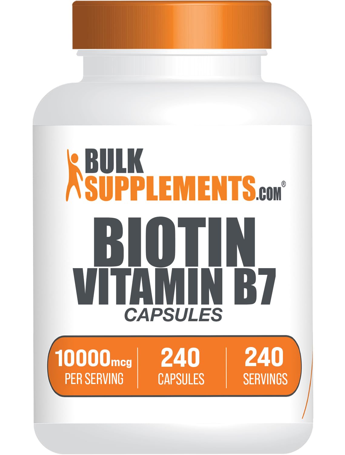 BulkSupplements Biotin 10000mcg capsules bottle for daily hair and nail support.