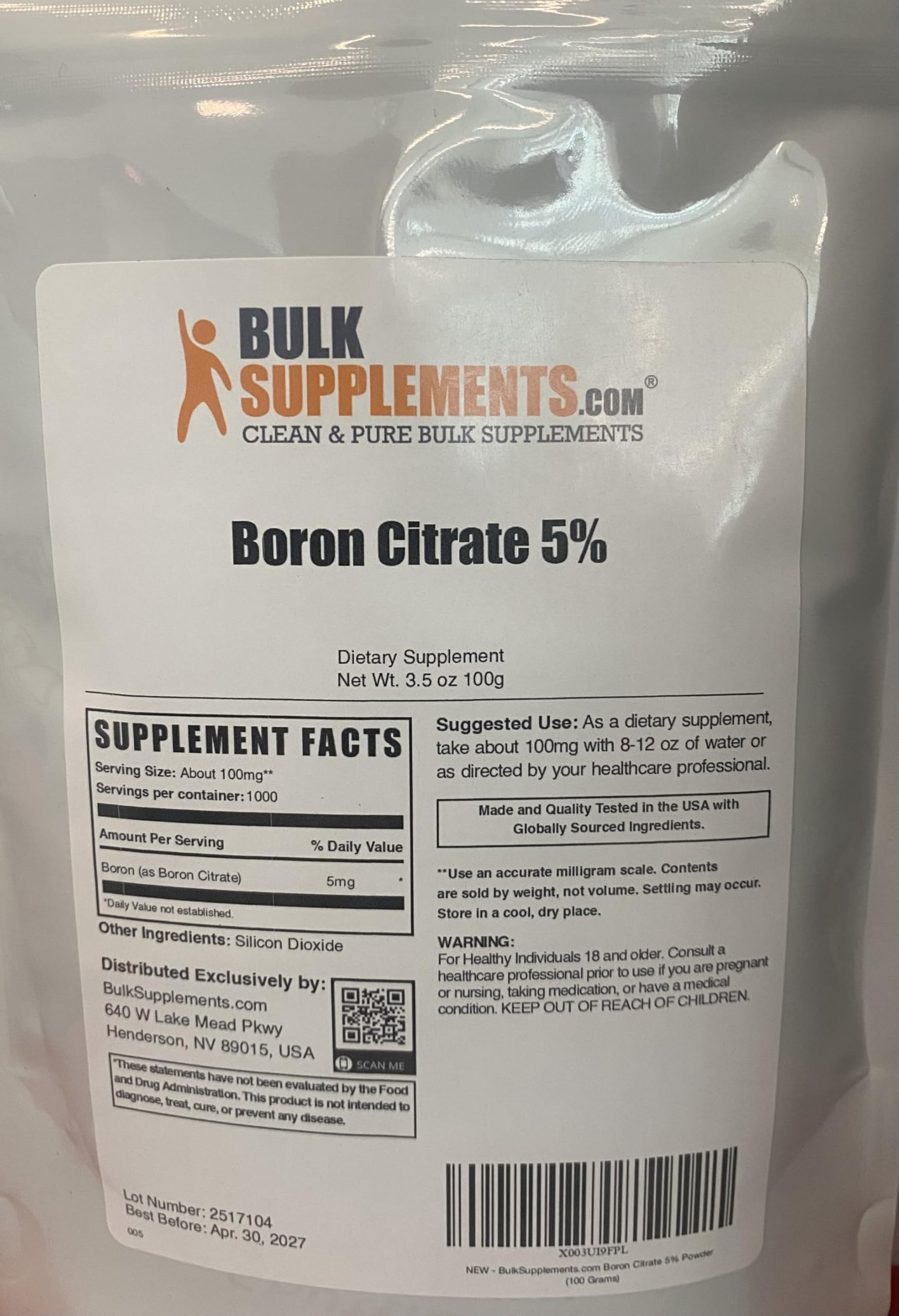 BulkSupplements Boron Citrate Powder texture close-up, fine and easily mixable