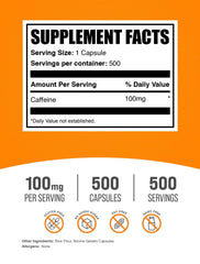 BulkSupplements caffeine 100mg capsules close-up of capsule texture and coating