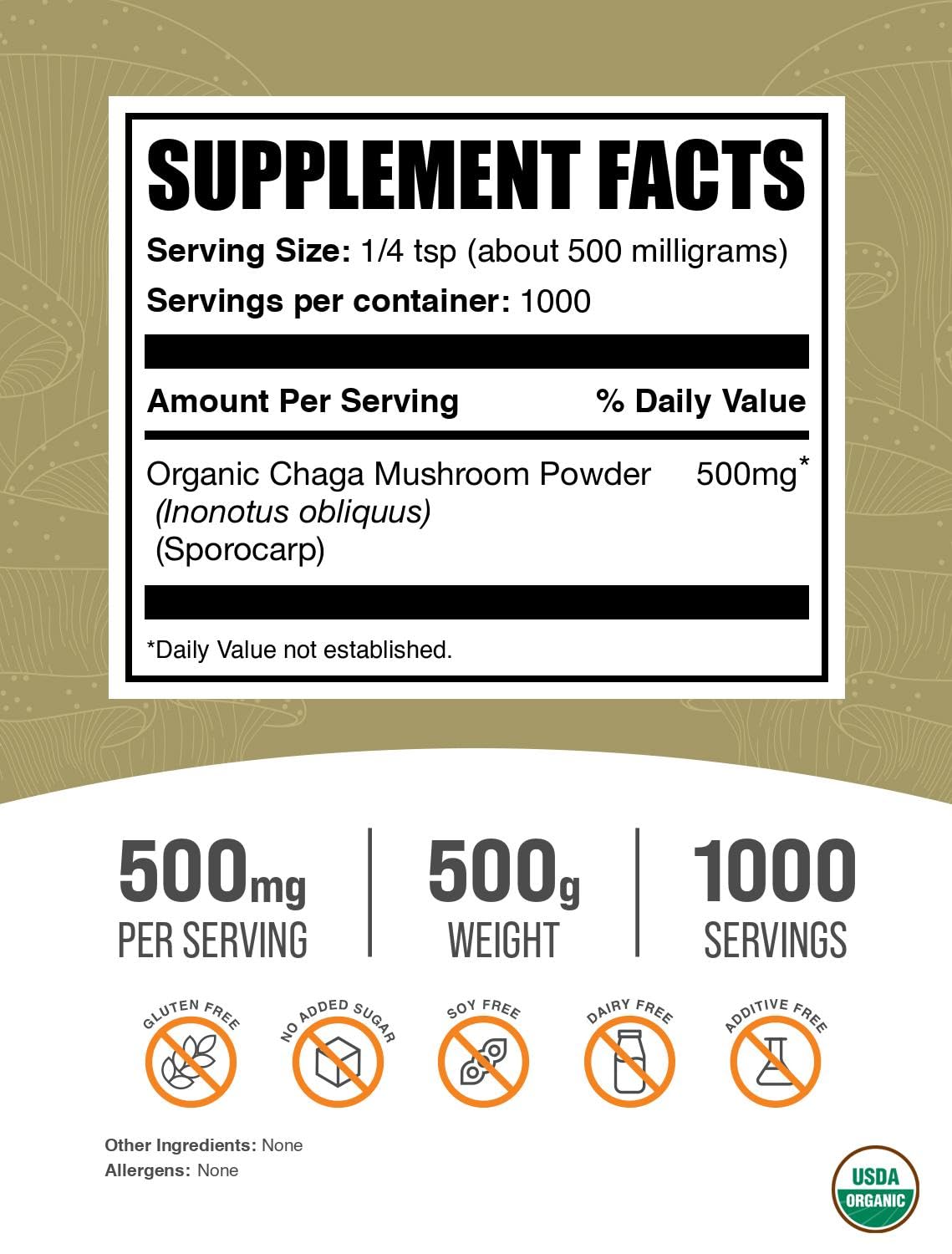 BulkSupplements Chaga powder dispensing scoop for precise daily portions.
