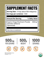 BulkSupplements Chaga powder dispensing scoop for precise daily portions.