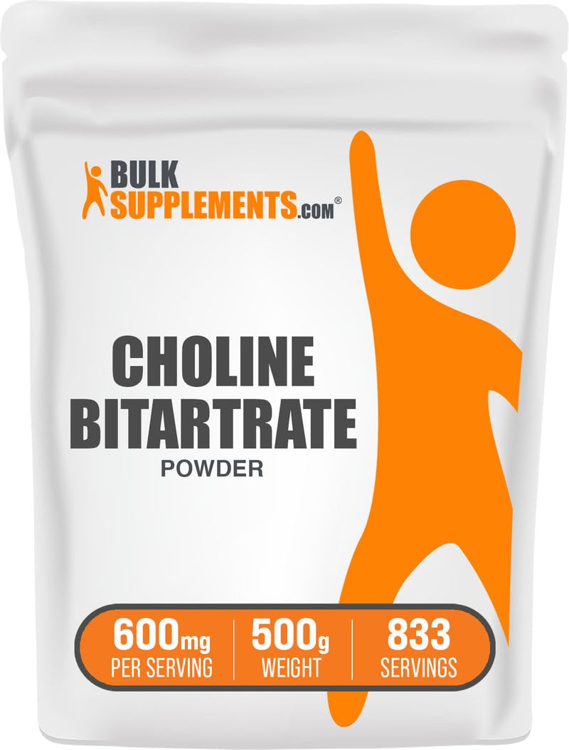 BulkSupplements Choline Bitartrate powder bottle ready for daily wellness in drinks