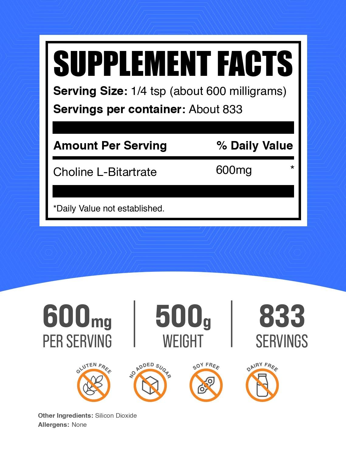 BulkSupplements Choline Bitartrate powder being measured for precise serving in a shaker