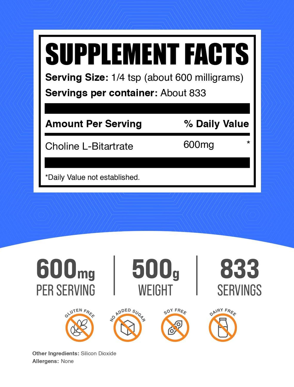 BulkSupplements Choline Bitartrate powder being measured for precise serving in a shaker