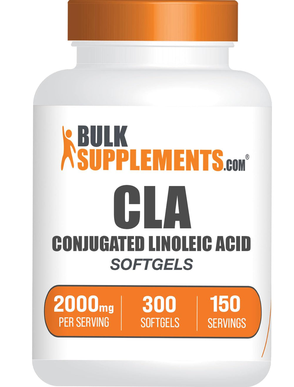 BulkSupplements CLA Softgels bottle on shelf, convenient daily supplement.