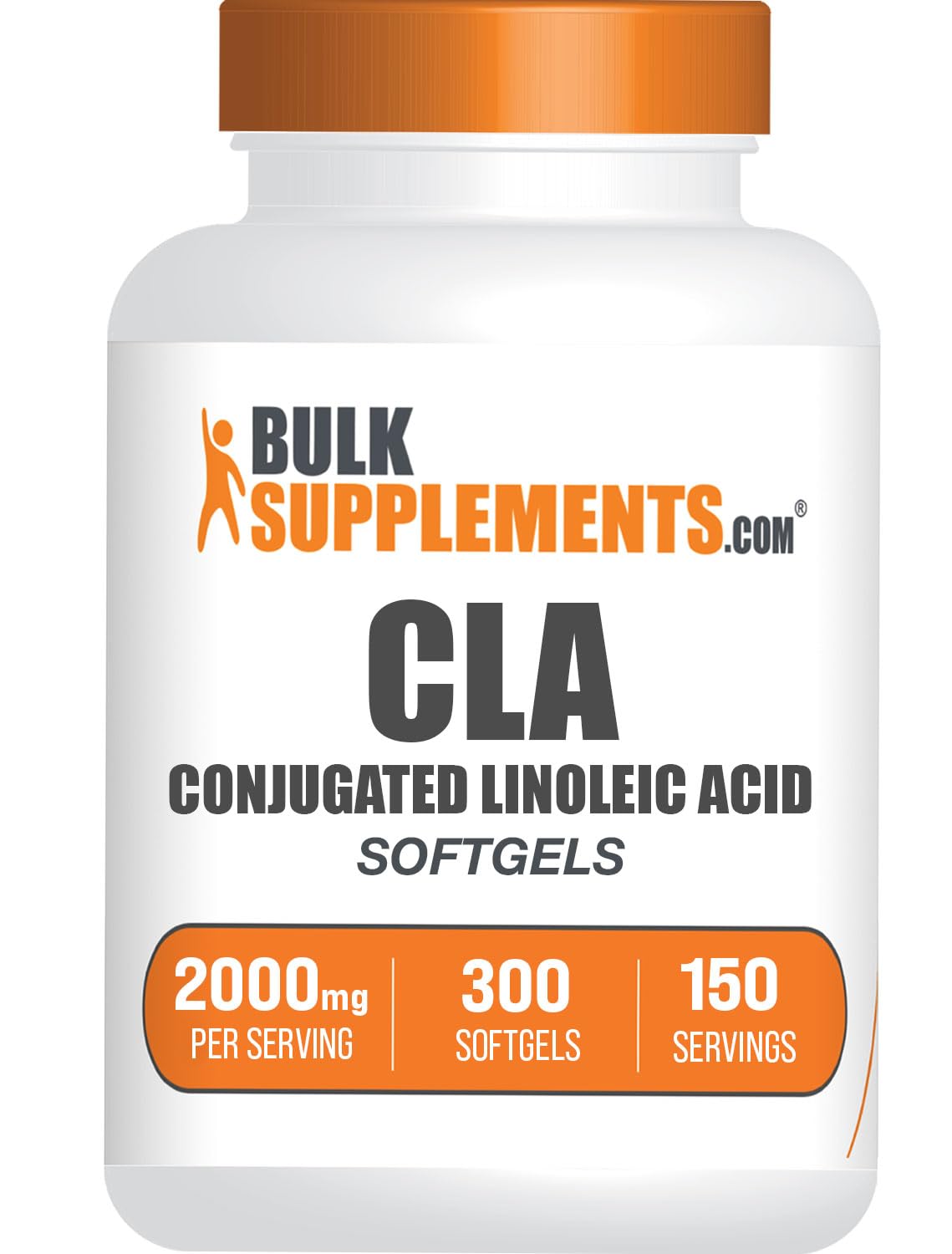 BulkSupplements CLA Softgels bottle on shelf, convenient daily supplement.