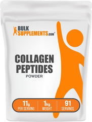 BulkSupplements Collagen Peptides Powder bottle showing gluten-free formula for daily use.