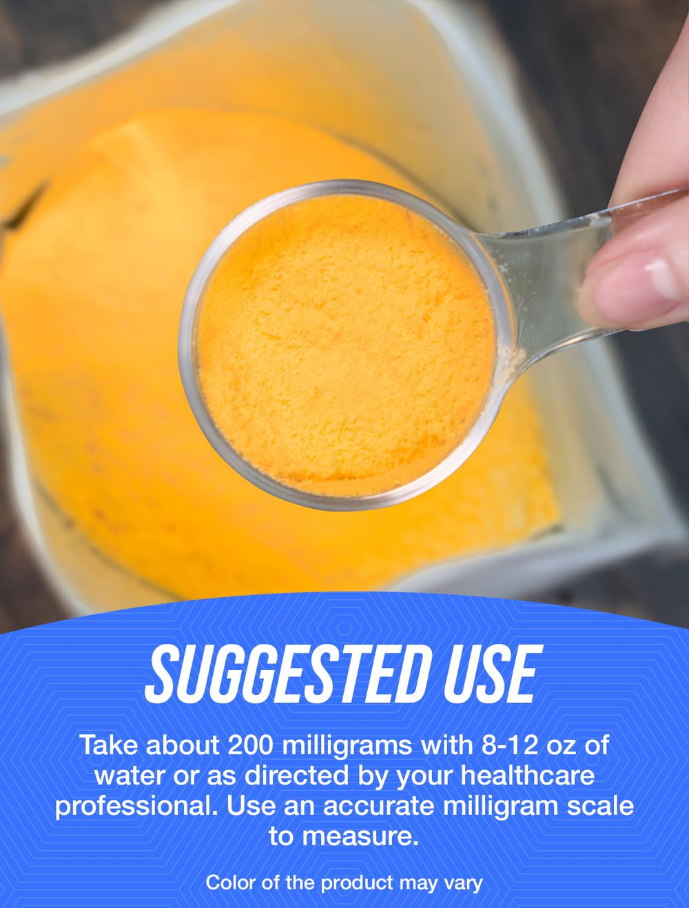 Close-up of CoQ10 powder jar showing fine texture for mixing