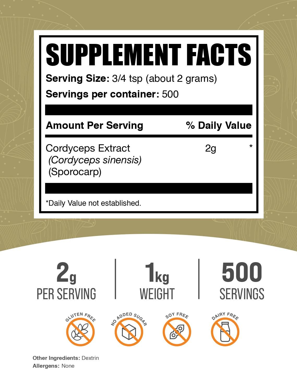BulkSupplements cordyceps mushroom powder with scoop for smoothies