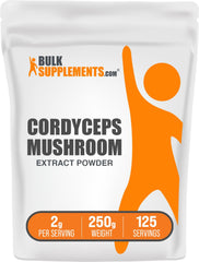 BulkSupplements Cordyceps powder bottle for vegan, gluten-free daily vitality.
