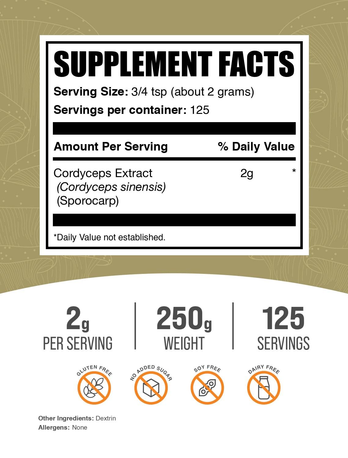 BulkSupplements Cordyceps powder with scoop for easy, measured servings.