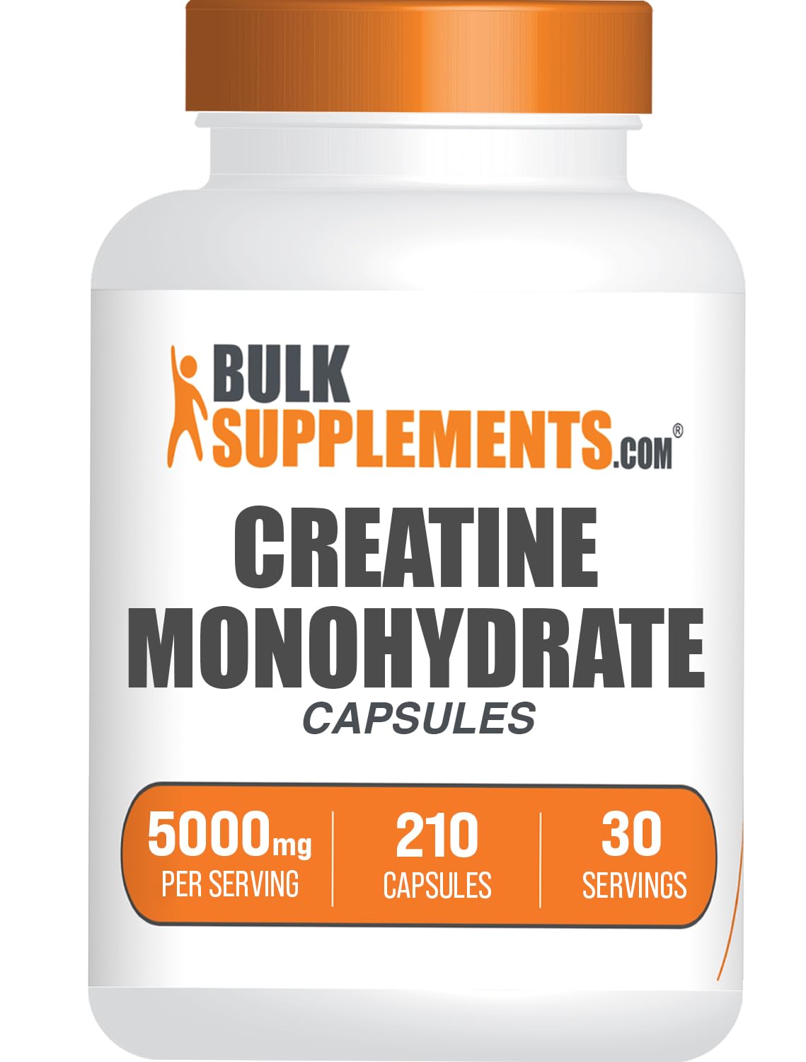 BulkSupplements Creatine Monohydrate capsules bottle showing 210 count for strength training