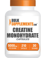 BulkSupplements Creatine Monohydrate capsules bottle showing 210 count for strength training