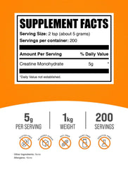 BulkSupplements Creatine Monohydrate unflavored bag gluten-free formula