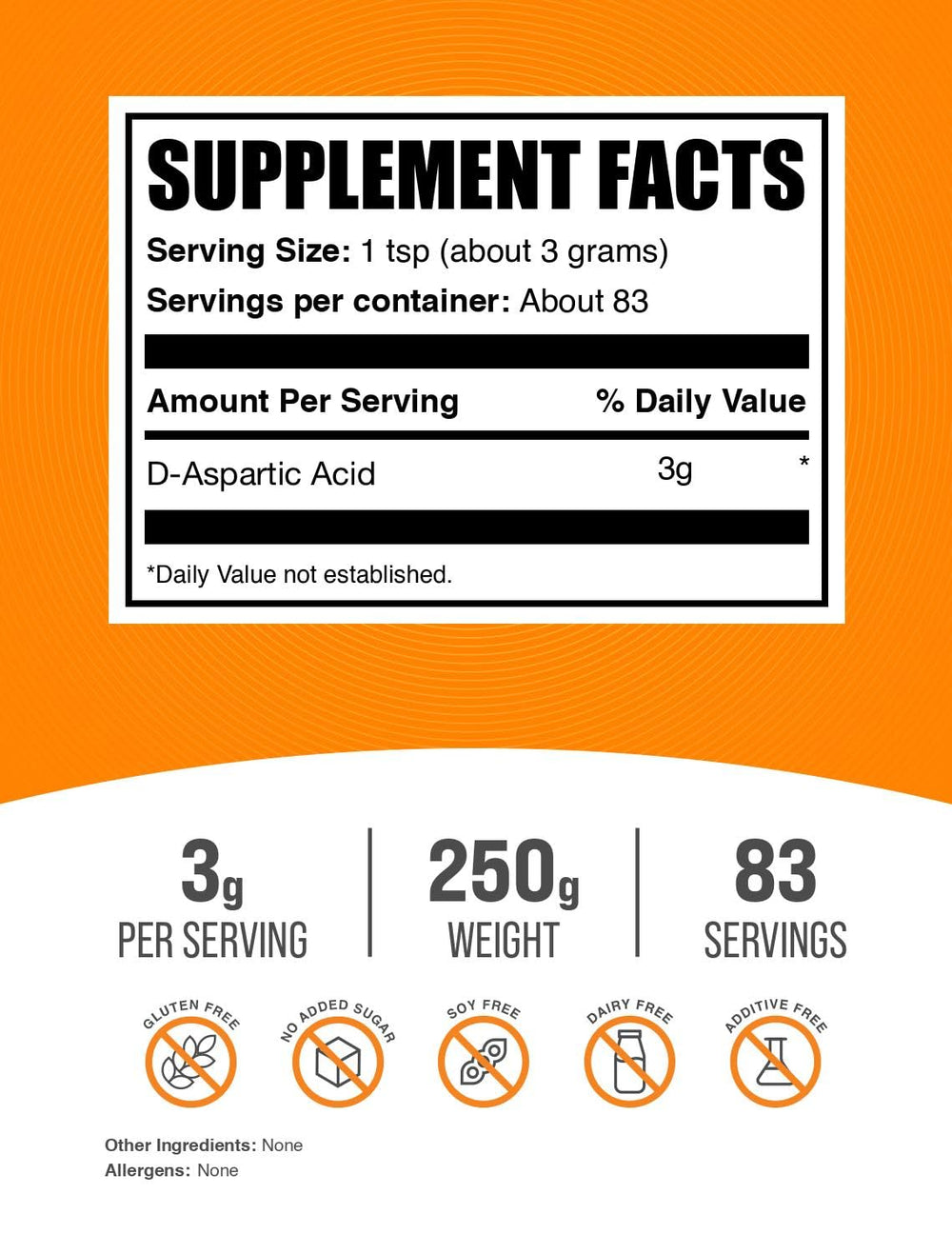 BulkSupplements D-AA powder scoop; precise 3 g serving for shakes.