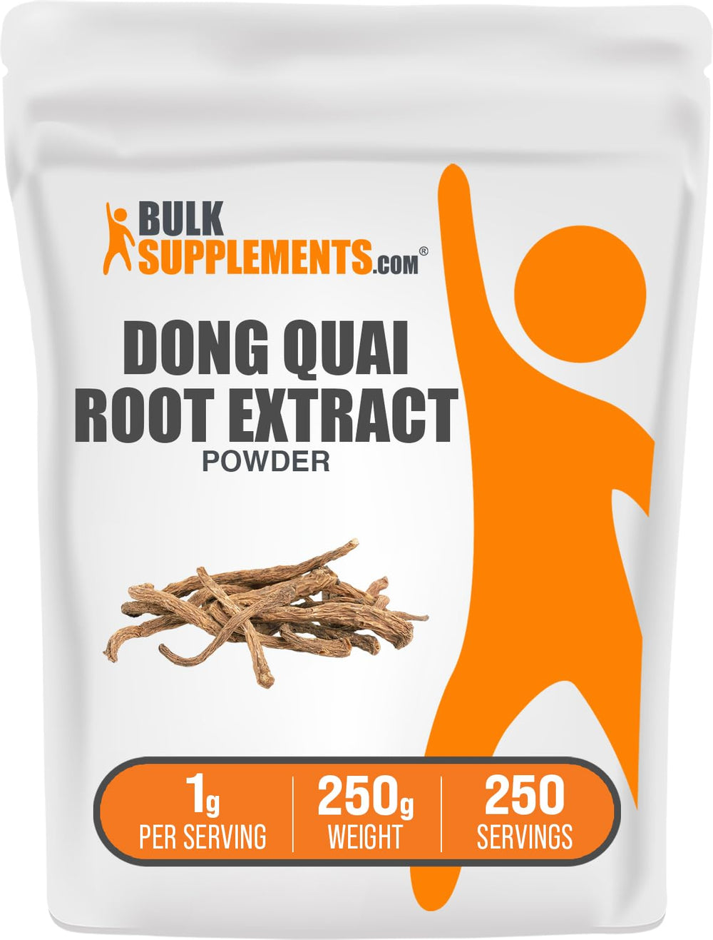 BulkSupplements Dong Quai Root Extract powder packaging showing a resealable bag for freshness.
