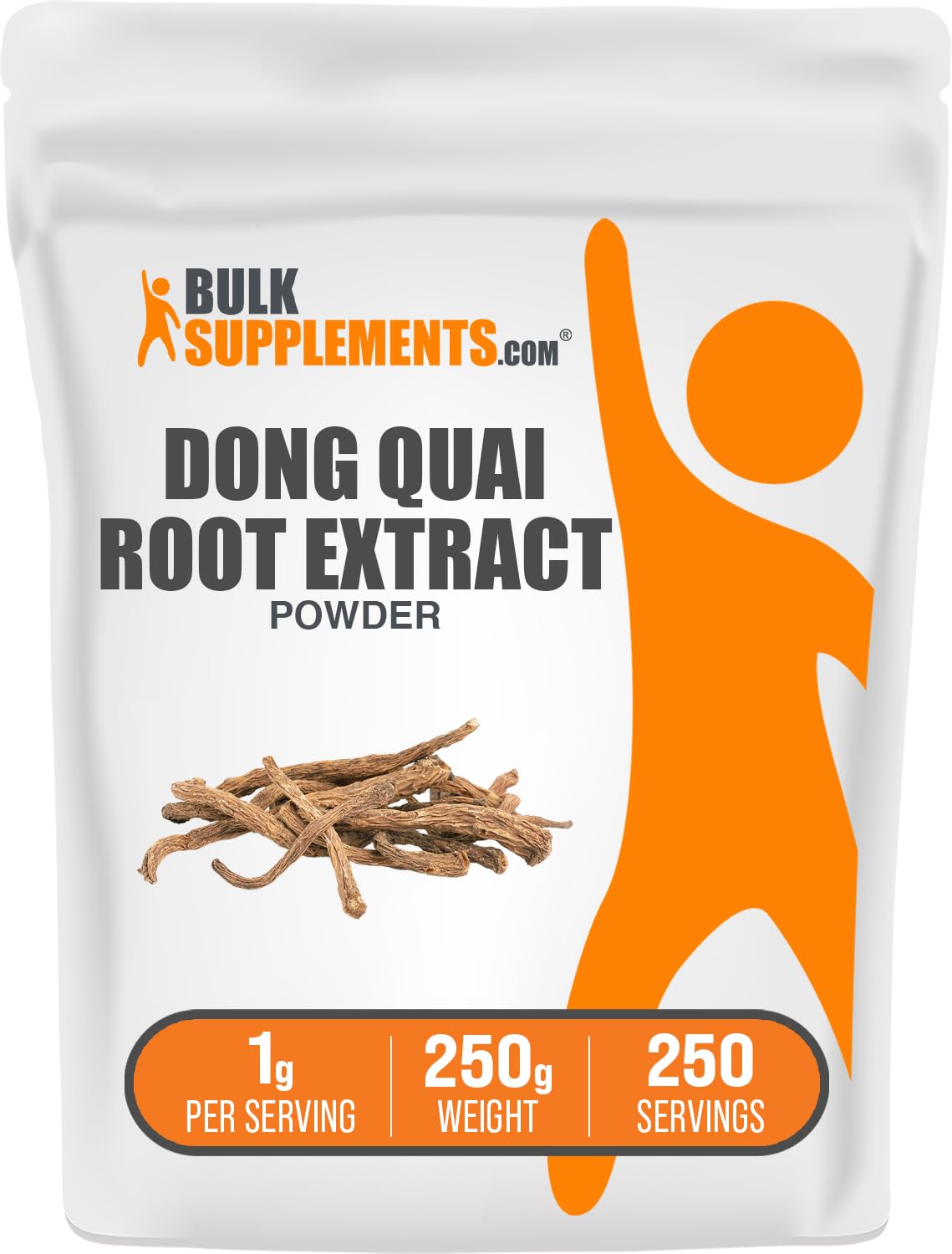 BulkSupplements Dong Quai Root Extract powder packaging showing a resealable bag for freshness.