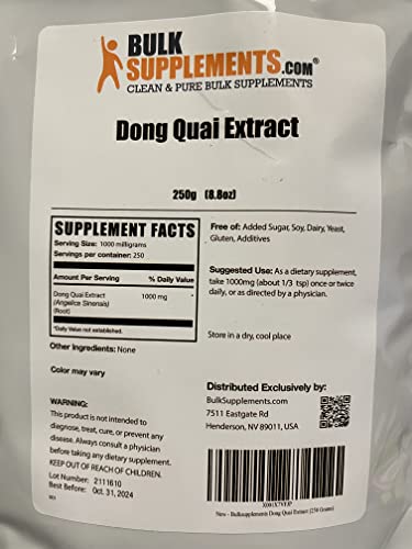BulkSupplements Dong Quai Root Extract powder being poured into a measuring cup.