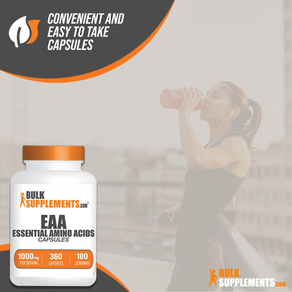 BulkSupplements EAA capsules bottle rotation shows consistent capsule color and size