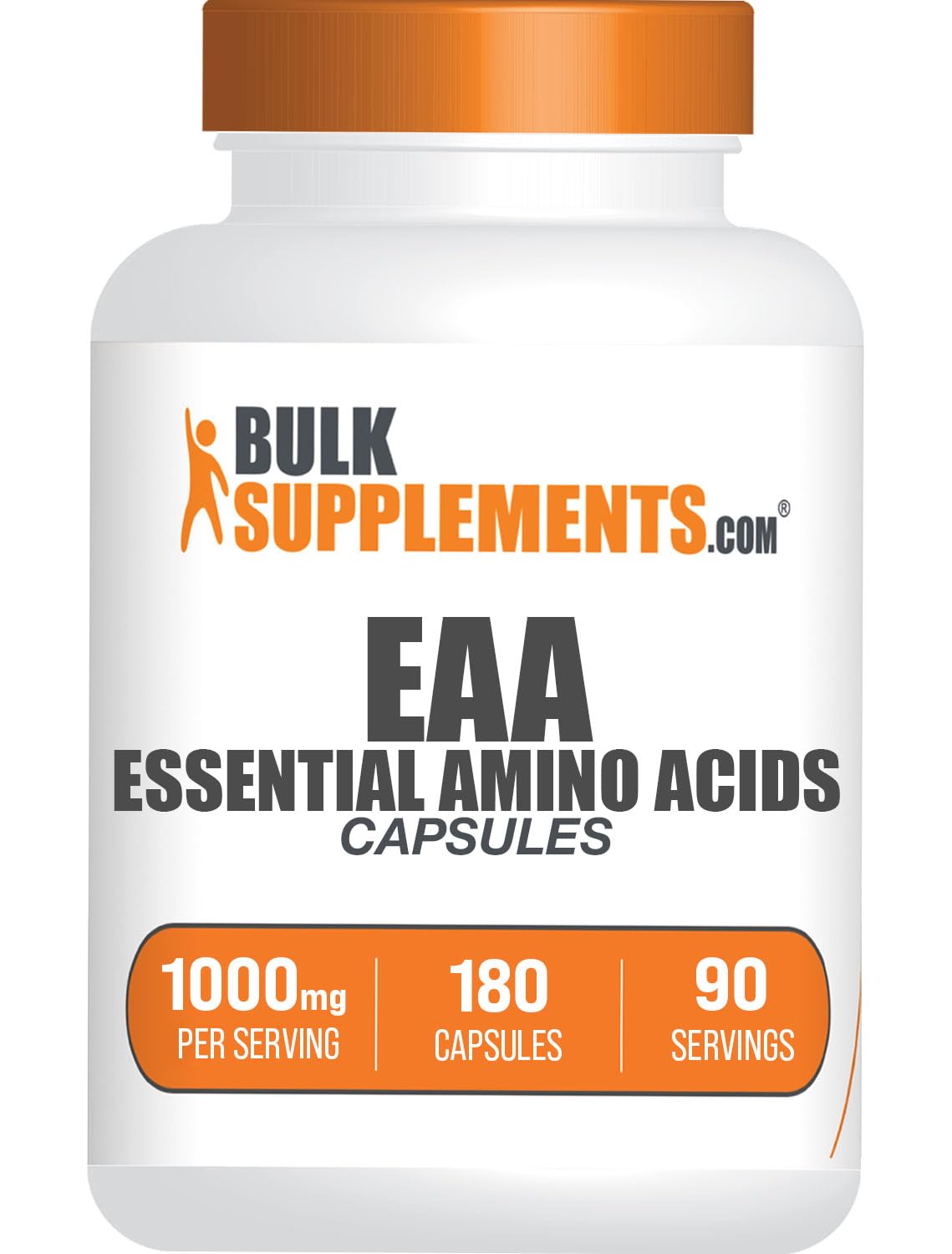BulkSupplements essential amino acids capsules bottle shows the product label for easy daily use.